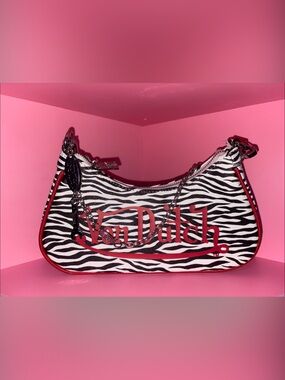 Von Dutch Black & White Zebra Shoulder Bag with Red Trim